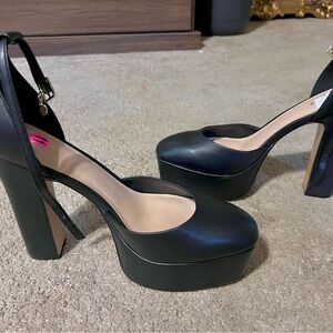 Aldo Black Platform Block Heel Pumps with Ankle Strap